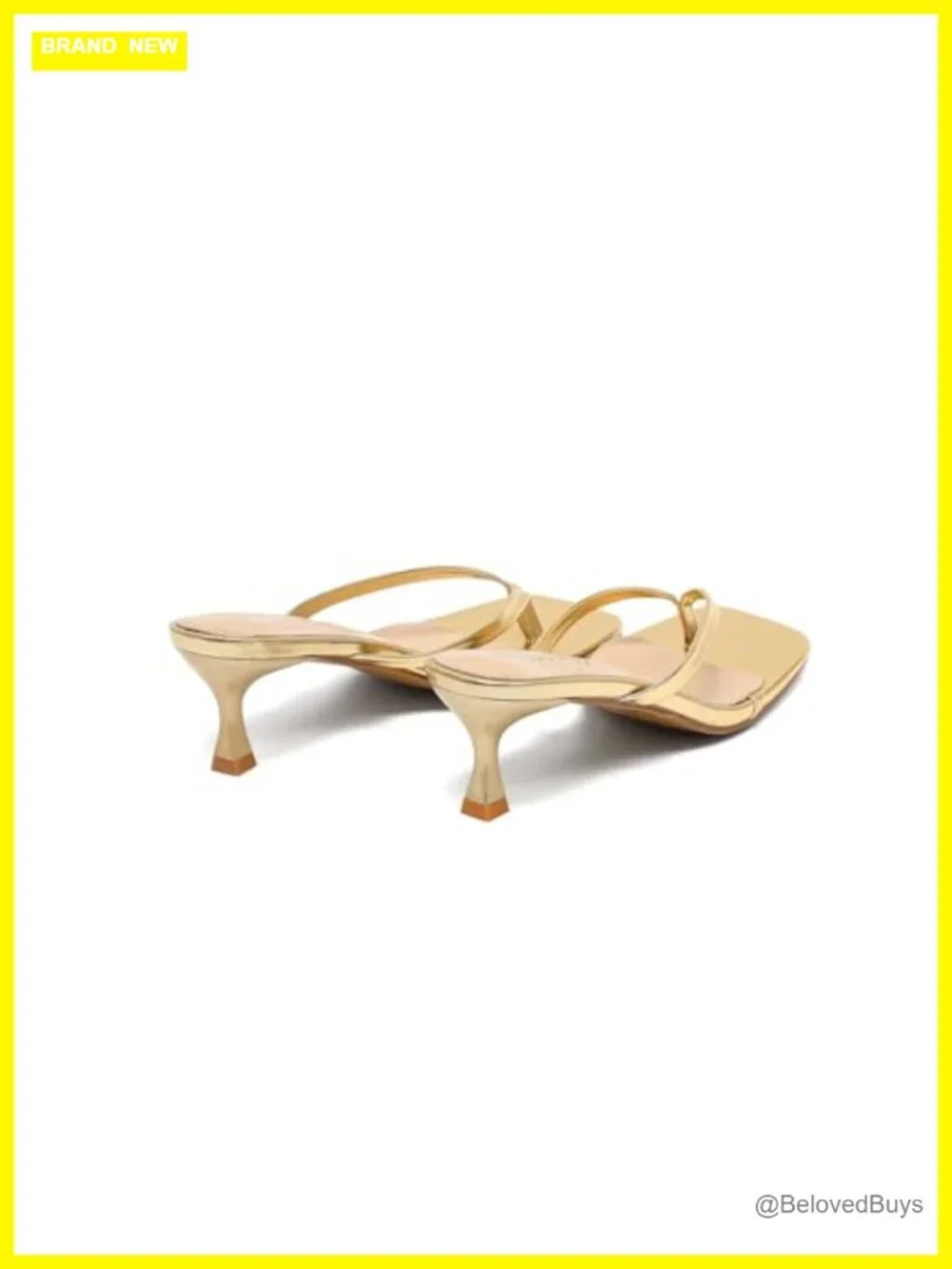 Kitten Heels Square Toe Thong Sandals Flip Flops Faux Leather Non-Slip 2.4